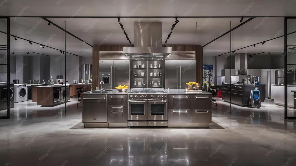 Showroom interior displaying premium commercial appliances