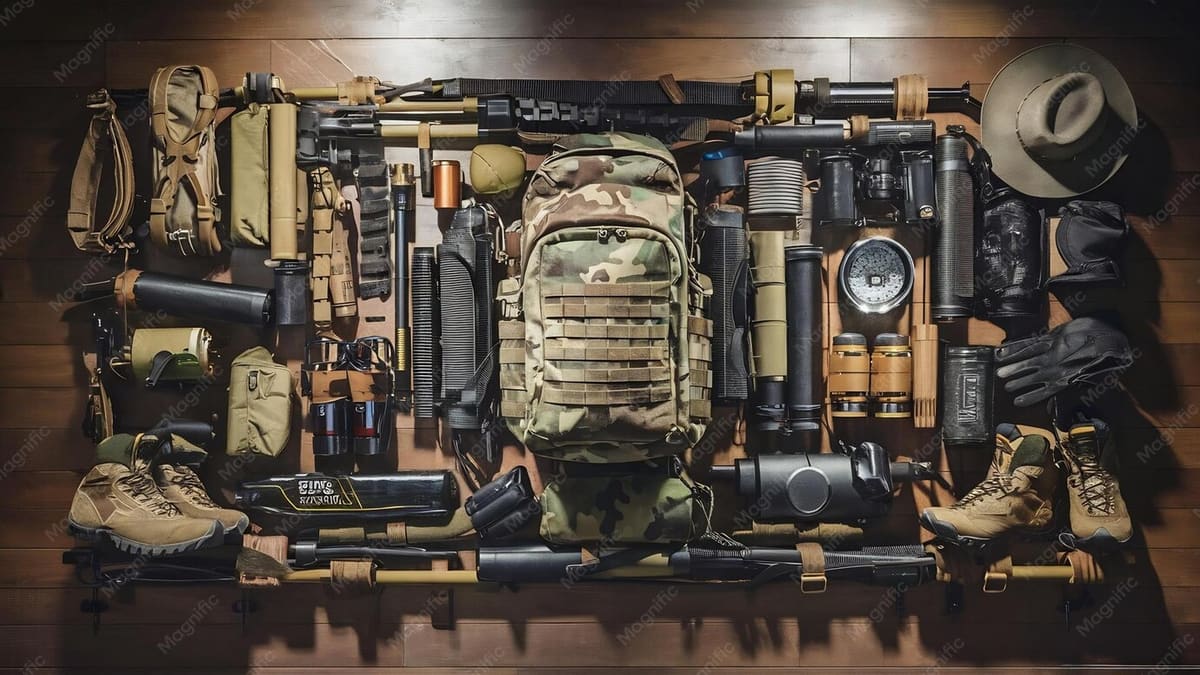 Military tactical equipment prepared for departure